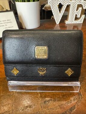 MCM Black Leather Wallet with Gold Hardware